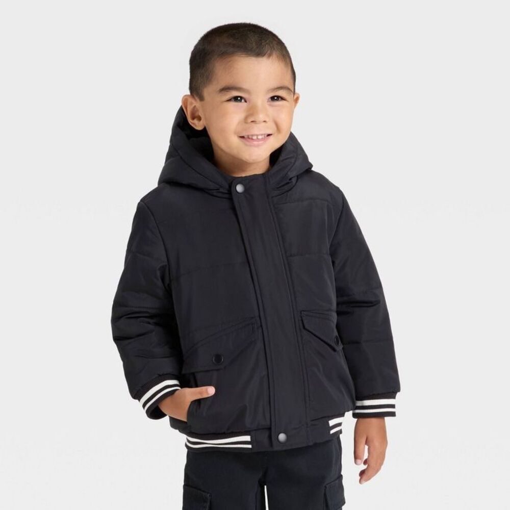 Baby Boys' Varsity Striped Heavyweight Puffer Jacket - Cat & Jack Black 18M